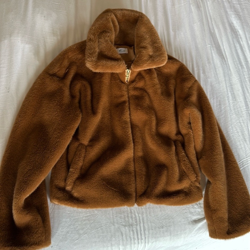 Brown softie Oh Polly faux fur cropped bomber jacket